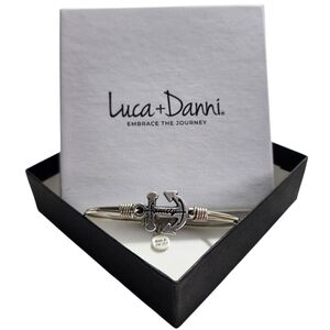 LUCA+DANNI ANCHOR FAMILY SILVER TONE PETITE BANGLE BRACELET
